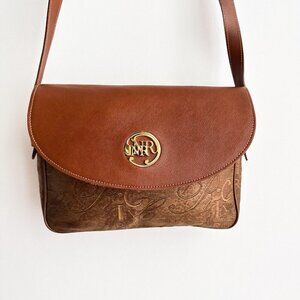 Vintage Nina Ricci Logo Spellout Coated Canvas Leather Trim Camera Bag